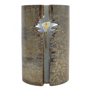 Wrapped Lily LED Ceramic Cremation Ashes Urn (Brown)  - **Delicate Floral Motif**